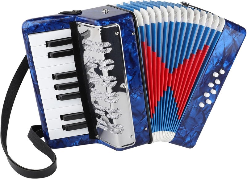 BGMUSER Mini Accordion Instrument 17 keys Accordian with Celluloid Body Strap for Beginners Acordeón (Blue) - Image 1
